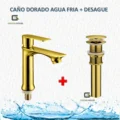 Grifera 15cm Dorado Agua Fría + Desagüe Dorado