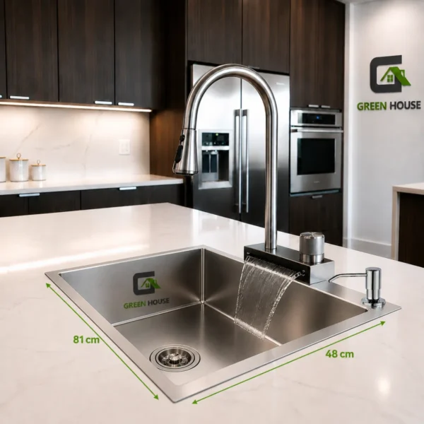 Combo Lavadero De Cocina Modelo Pozón 81x48x22cm Acero + Mezcladora