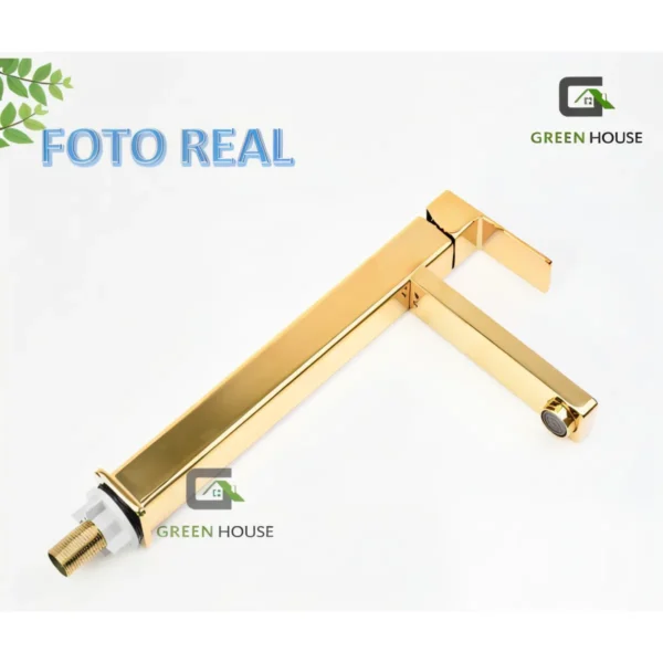 Grifería Lavatorio 30cm Dorado Agua Fría + Desagüe