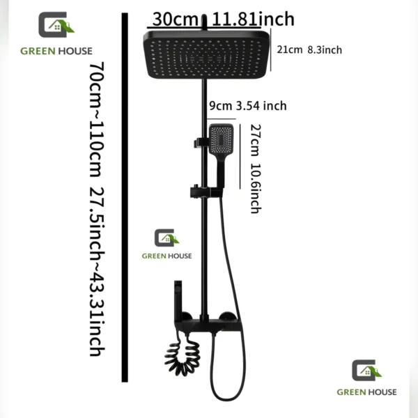 WEB MEDIDAS Columna De Ducha Negro Con Panel De Vidrio Detalle Azul Y Con 4 Funciones