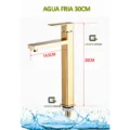Grifería Lavatorio 30cm Dorado Agua Fría + Desagüe