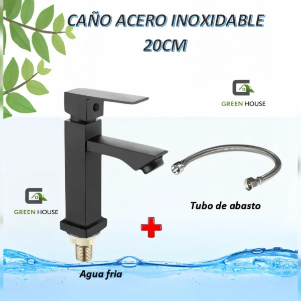 Grifera Acero Inoxidable 20cm Negro Agua Fría