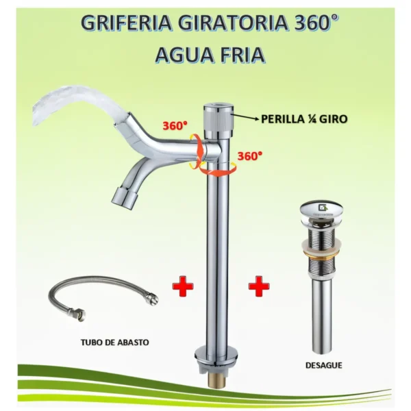 Grifera  Giratoria 360°  Agua Fría 30cm + Desagüe