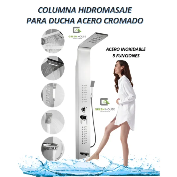 Columna De Ducha Hidromasaje Cromado Brillante  Acero Inoxidable