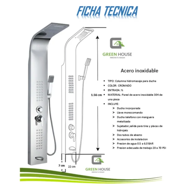 Columna De Ducha Hidromasaje Cromado Brillante  Acero Inoxidable