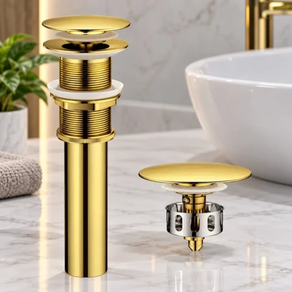 Grifera 15cm Dorado Agua Fría + Desagüe Dorado