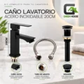 Griferia Acero Inoxidable 20cm Negro Agua Fría + Desagüe + Tubo Abasto