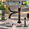 Grifera Negro Acero Inoxidable Pesado Pico Giratorio 360° De 20cm