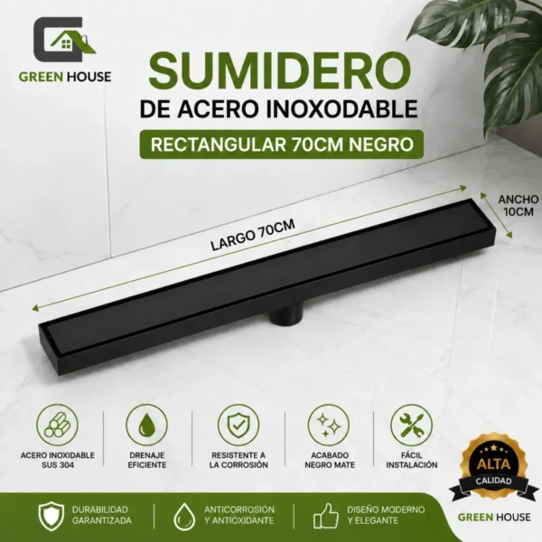 Sumidero De Acero Inoxodable Rectangular 10x70cm Negro