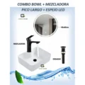 Combo De Lavatorio Cuadrado Mezcladora Espejo Led y Desagüe