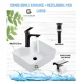 Combo Lavatorio Loza Blanco + Mezcladora Pico Largo + Desagüe