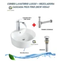Combo Lavatorio Lusso + Mezcladora Cascada Pico Fino 20cm- Vos43