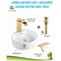 Combo Lavatorio Lusso + Mezcladora Dorado Pico Fino 20cm- Vos43