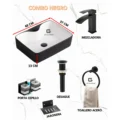 Combo De Lavatorio Negro Con Blanco +Mezcladora Con Accesorios