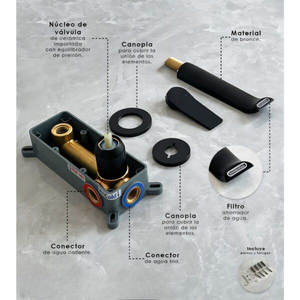 Mezcladora Pared Negro Monocomando Mp12