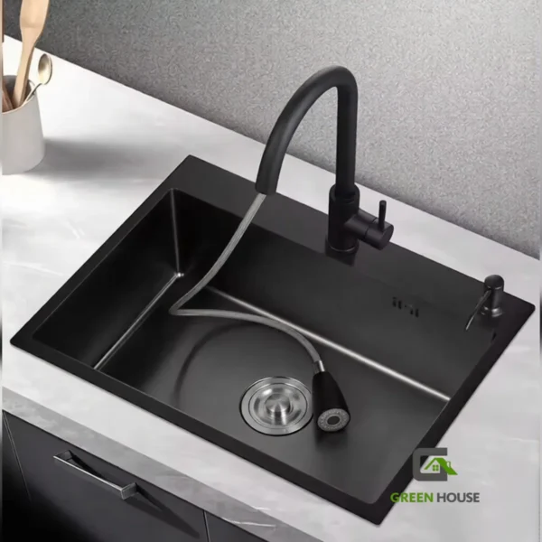 Combo Lavadero 60x45x23cm Negro + Mezcladora Extraíble Negra