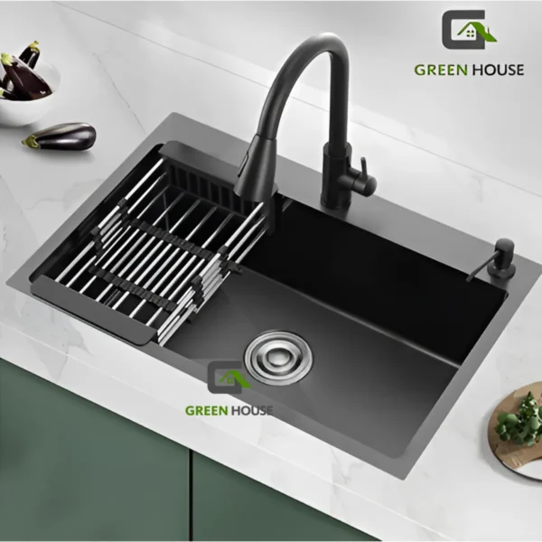 Combo Lavadero 60x45x23cm Negro + Mezcladora Extraíble Negra