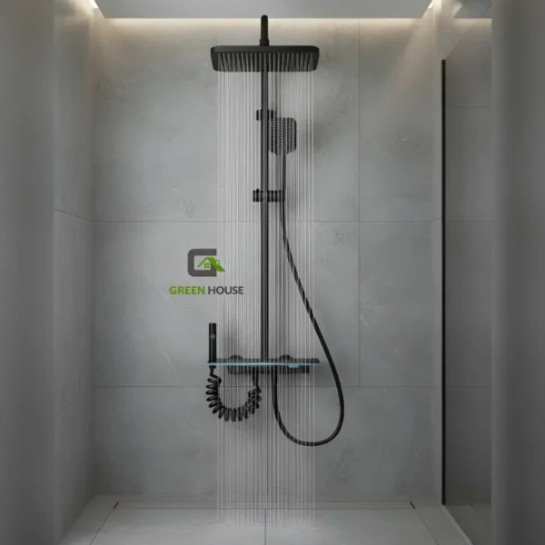 web ii Columna De Ducha Negro Con Panel De Vidrio Detalle Azul Y Con 4 Funciones