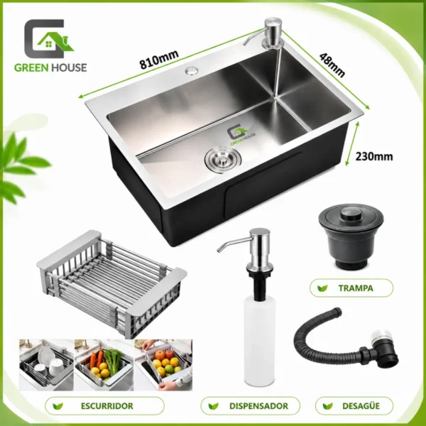 Combo Lavadero De Cocina Modelo Pozón 81x48x22cm Acero + Mezcladora