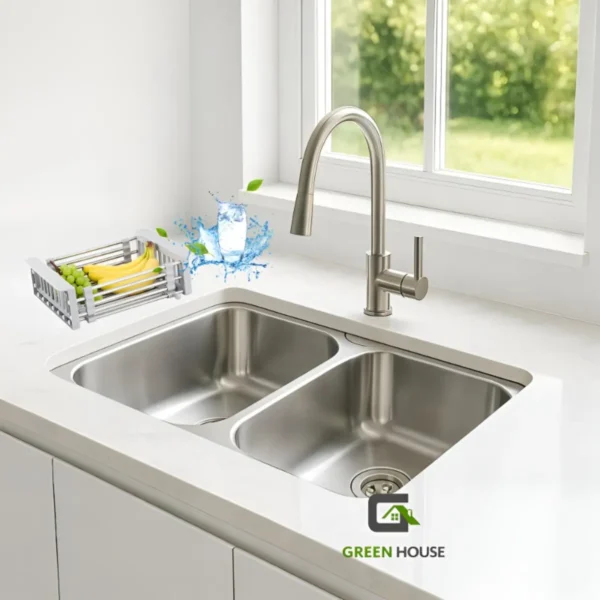 web qi Lavadero para cocina de 2 Pozas de Acero Inoxidable 85x50 cm