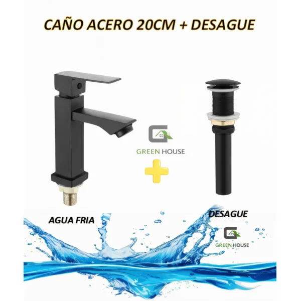 Griferia Acero 20cm Negro Agua Fría + Desagüe (copia)