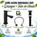 Griferia Acero Inoxidable 20cm Negro Agua Fría + Desagüe + Tubo Abasto