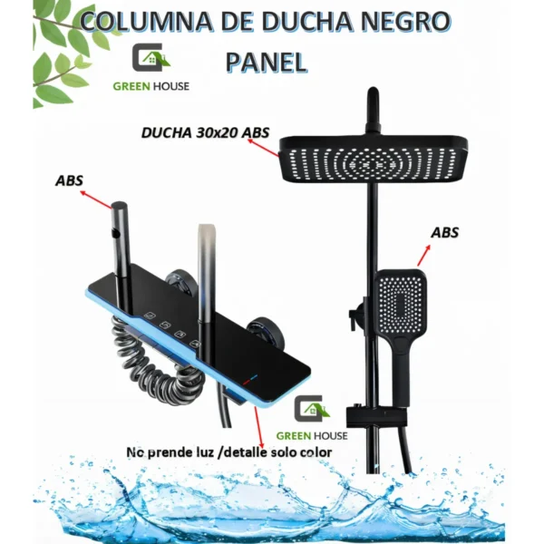 web xz Columna De Ducha Negro Con Panel De Vidrio Detalle Azul Y Con 4 Funciones