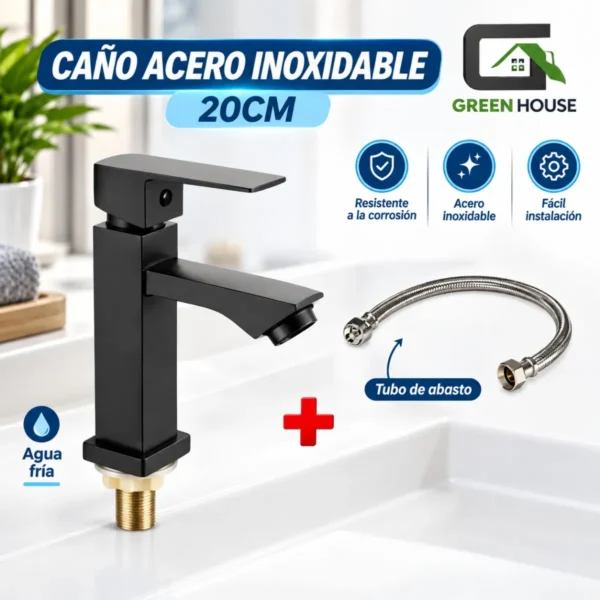 Grifera Acero Inoxidable 20cm Negro Mate Agua Fría