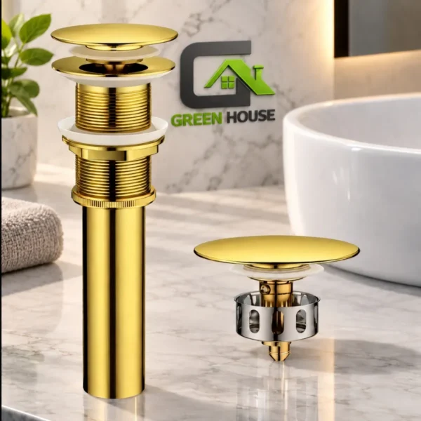 Grifería 15cm Dorado Pesado Agua Fría + Desagüe Dorado