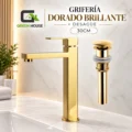 Grifería Lavatorio 30cm Dorado Agua Fría + Desagüe