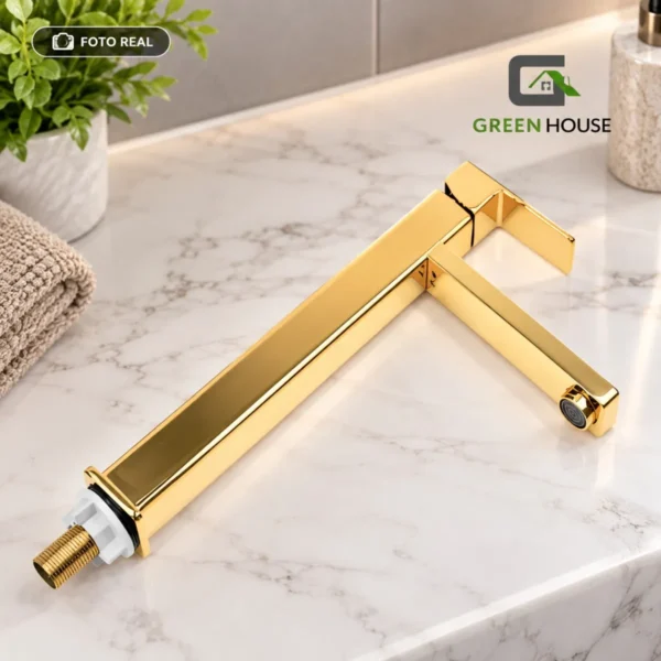 Grifería Lavatorio 30cm Dorado Agua Fría + Desagüe