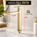 Grifería Lavatorio 30cm Dorado Agua Fría + Desagüe