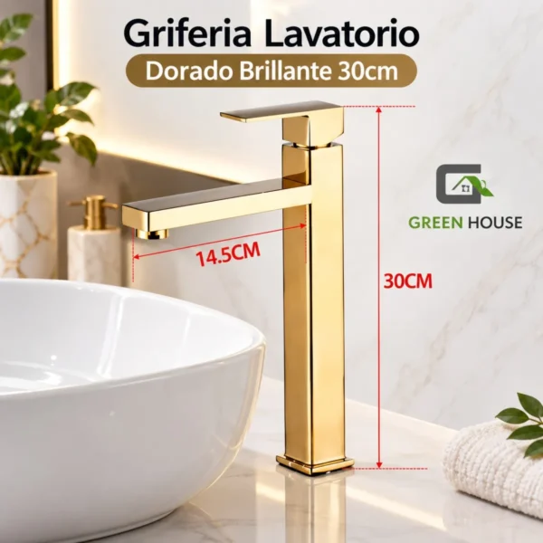 Griferia Lavatorio Dorado Brillante 30cm