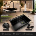 Combo Lavadero 60x45 Negro Con Panal Antirayaduras