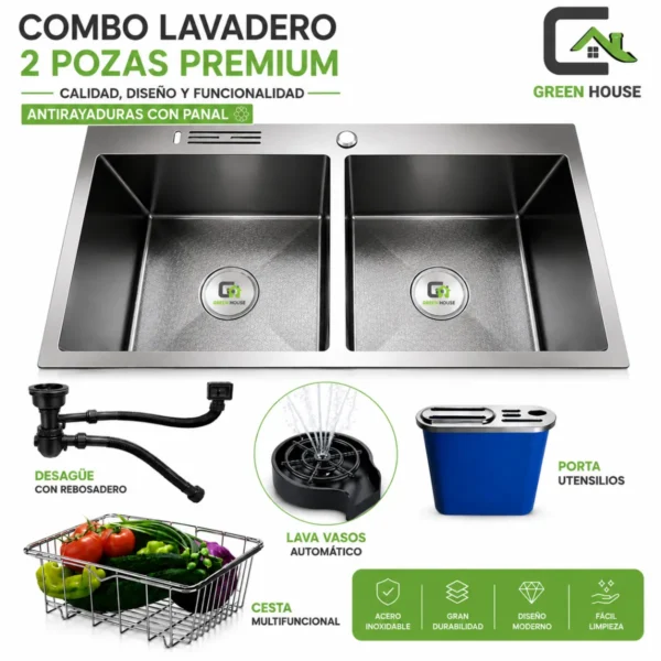 Combo Lavadero 82x45x23cm Panal Antirayaduras + Extraible