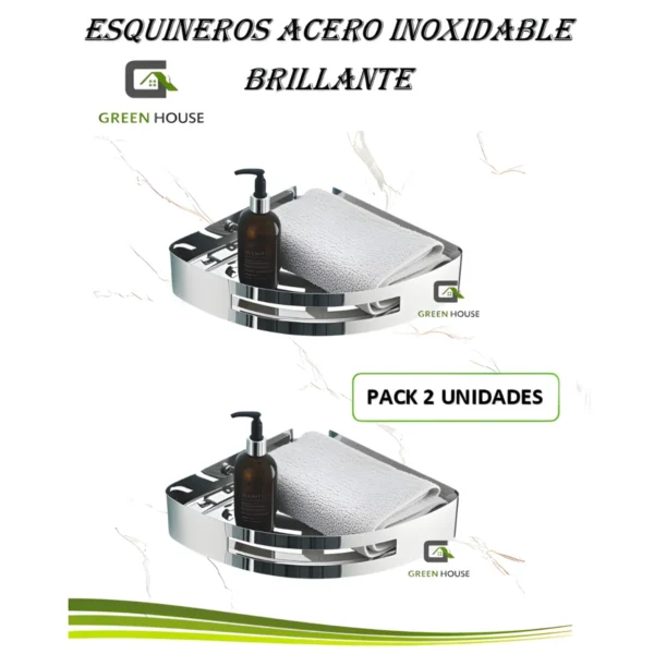 Esquinero Organizador Ducha- Cocina Cromado Brillante Acero Pack 2 Unidades