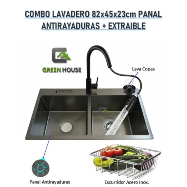 Combo Lavadero 82x45x23cm Panal Antirayaduras + Extraible