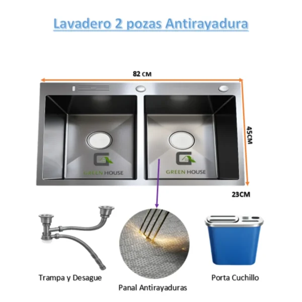 Combo Lavadero 82x45x23cm Panal Antirayaduras + Extraible