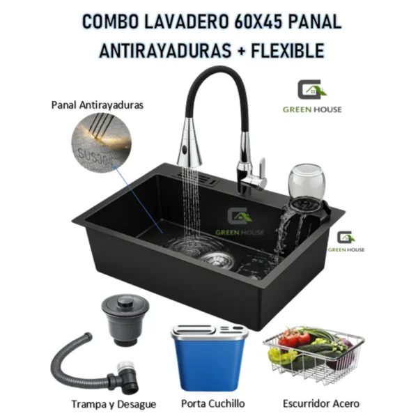 Combo Lavadero 60x45 Panal Antirayaduras + Mezcladora Flexible