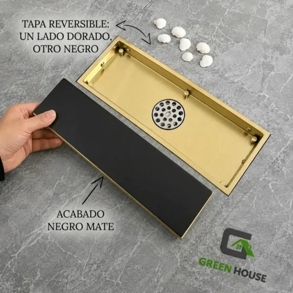 Sumidero Reversible Dorado Mate 8x20cm Antiolor Acero Inoxidable
