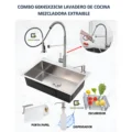 Combo 60x45x23cm Lavadero De Cocina Mezcladora Extraible
