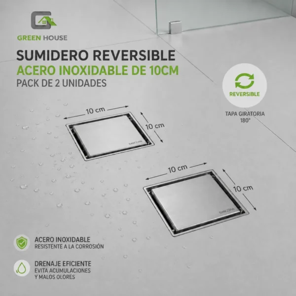 Sumidero Reversible Acero Inoxidable De 10cm Pack De 2 Unidades
