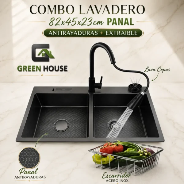 Combo Lavadero 82x45x23cm Panal Antirayaduras + Extraible