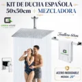 KIT DE DUCHA ESPAÑOLA 20" ACERO INOXIDABLE 50X50CM + MEZCLADORA DE DUCHA