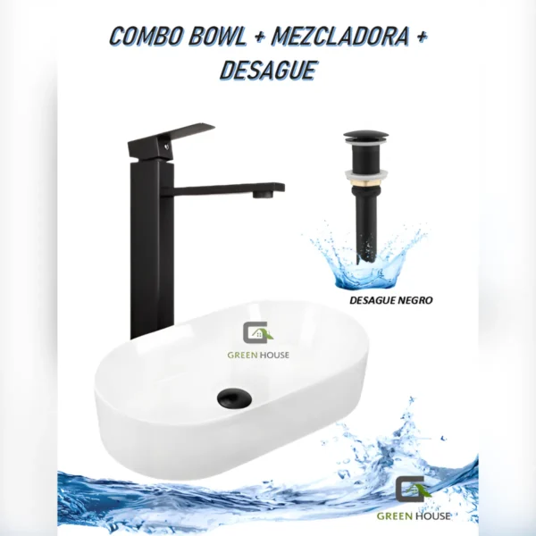 Combo G1 Lavatorio Alana Blanco + Mezcladora Monomando Negro