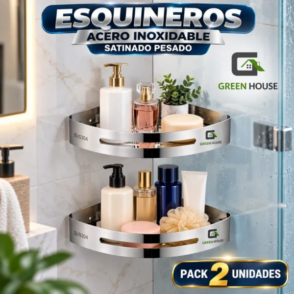 Esquinero Organizador Ducha- Cocina Acero Inoxidable Satinado Pack 2 Unidades
