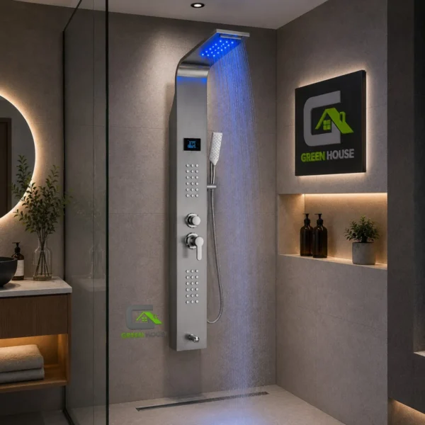 Columna De Ducha Sydney Con Luz Led Satinado Acero Inoxidable