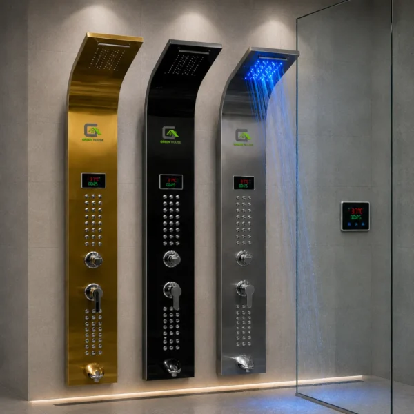 Columna De Ducha Nepal Con Luz Led Dorado Brillante Acero Inoxidable