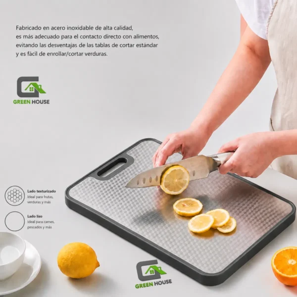 Tabla de Cortar de Acero Inoxidable de Doble Cara Antideslizante de Grado Alimenticio