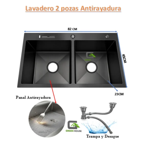 Combo Lavadero 82x45x23cm Panal Antirayaduras + Mezcladora Extraible Resorte